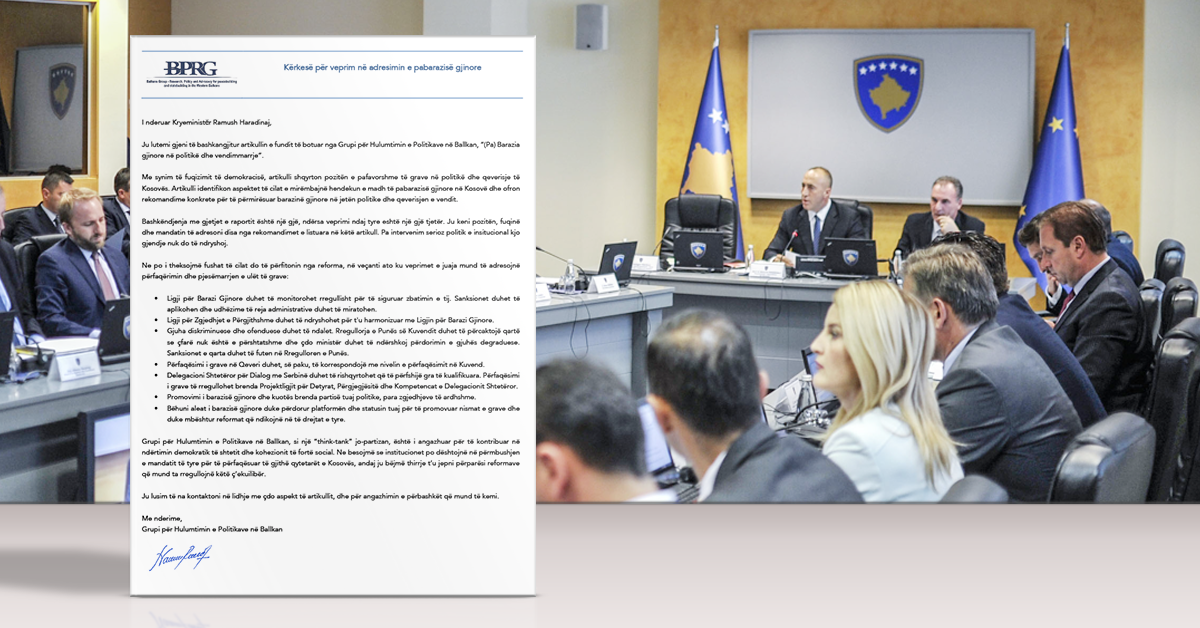 Letër drejtuar Kryeministrit Ramush Haradinaj dhe Ministrave të qeverisë së Kosovës