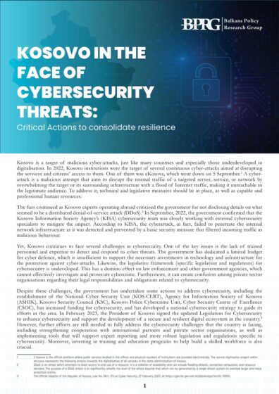 Kosovo in the Face of Cyber-security Threats: Critical Actions to Consolidate Resilience